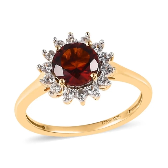 Brazilian Cherry Citrine and White Zircon Sunburst Ring - Picture 1 of 6